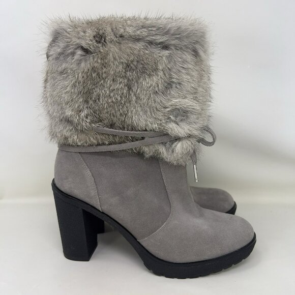 Michael Kors Hawthorne Rabbit Fur Suede Ankle Boots Gray Women’s Size 9 - Picture 1 of 7